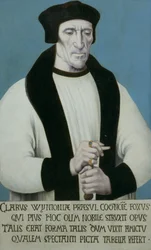 Portrait de Richard Foxe ou Fox (vers 1448-1528) Évêque de Winchester, Lord Garde des Sceaux sous Henri VII et Henri VIII et fondateur du Corpus Christi College, Oxford, années 1530